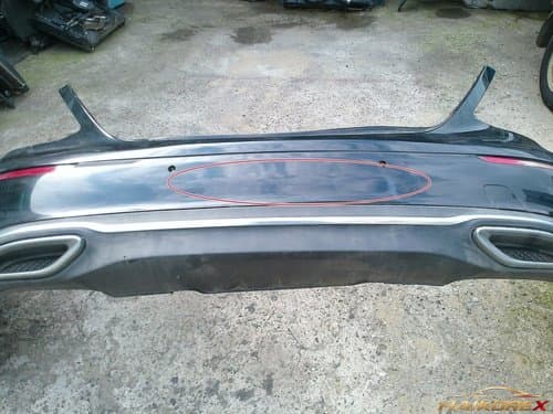Накладка заднего бампера Mercedes-Benz E-Class W213 верхняя A213885025 + нижняя A2138852125 с датчиком (4 отверстия) и насадкой глушителя 2016-2020