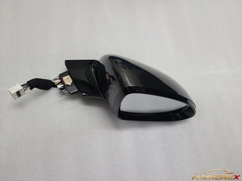Боковое зеркало (зеркало заднего вида) заднее, правое для Genesis G80 RG3 (7 контактов + 1 контакт) с системой предупреждения о слепых зонах, камерой кругового обзора, памятью IMS, подсветкой логотипа с рисунком снизу, цвет макаллу серый 87620JI010NCM